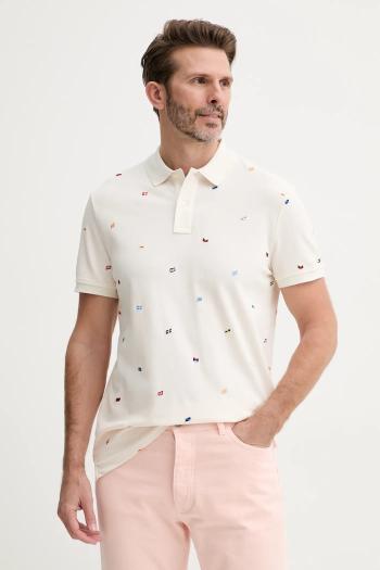 Polo tričko Tommy Hilfiger pánske, béžová farba, vzorované, MW0MW39044