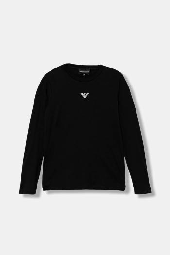 Detská bavlnená košeľa s dlhým rukávom Emporio Armani čierna farba, s potlačou, EB000420 AF15013
