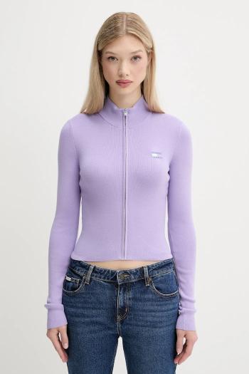 Kardigán Tommy Jeans fialová farba, ľahký, DW0DW20967