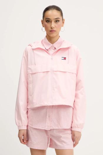 Bunda Tommy Jeans ružová farba, prechodná, oversize, DW0DW20672