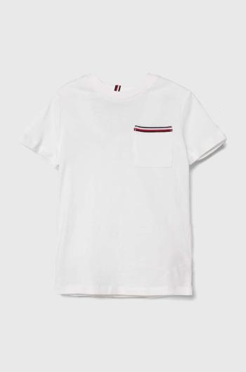 Detské bavlnené tričko Tommy Hilfiger biela farba, jednofarebné