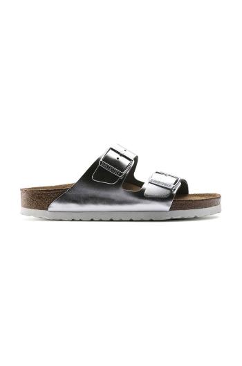 Kožené šľapky Birkenstock Arizona dámske, strieborná farba