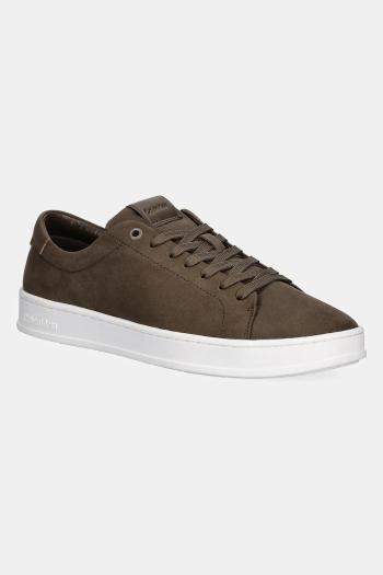 Kožené tenisky Calvin Klein LOW TOP LACE UP NU hnedá farba, HM0HM01758