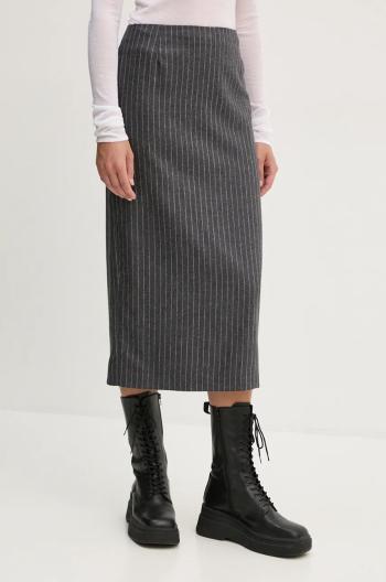 Vlnená sukňa The Kooples šedá farba, midi, rovný strih, FJUP29054K