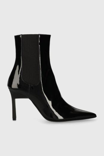 Kožené topánky chelsea Calvin Klein GEO STILETTO CHELSEA BOOT 90-PAT dámske, čierna farba, na vysokom podpätku, HW0HW01809
