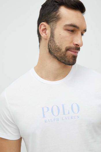 Bavlnené pyžamové tričko Polo Ralph Lauren biela farba, s potlačou, 714899613