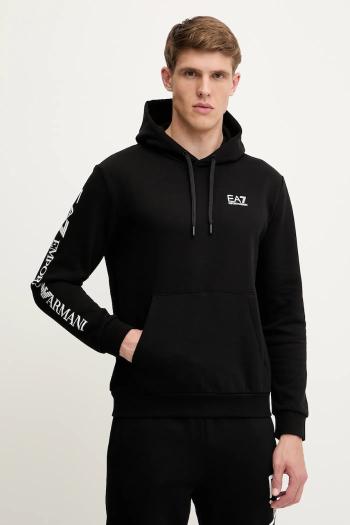 Mikina EA7 Emporio Armani čierna farba, s kapucňou, jednofarebná, AF10377.7M000570