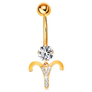 Piercing do pupka zo žltého zlata 585 - číry zirkón, symbol zverokruhu - BARAN