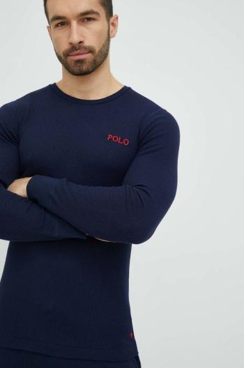 Pyžamové tričko s dlhým rukávom Polo Ralph Lauren tmavomodrá farba,s potlačou,714899615