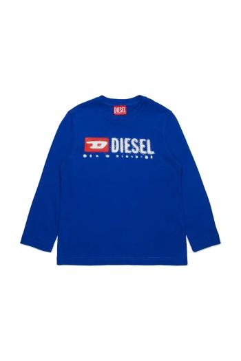 Detská bavlnená košeľa s dlhým rukávom Diesel TDROPS T-SHIRT modrá farba, s potlačou, J02474