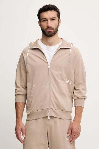 Bavlnená mikina EA7 Emporio Armani béžová farba, s kapucňou, jednofarebná, AF12681.7M000203
