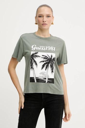 Bavlnené tričko Guess dámske, zelená farba, W5YI17 I3Z14