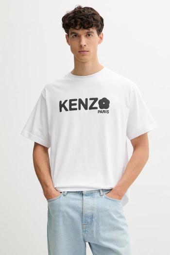 Bavlnené tričko Kenzo Boke Flower 2.0 pánske, biela farba, s potlačou, FF55TS4914SG.01