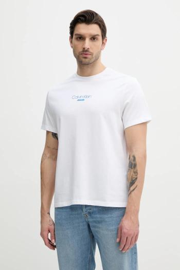 Bavlnené tričko Calvin Klein Jeans pánske, biela farba, s potlačou, LV04RB824G