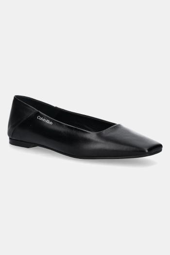 Kožené balerínky Calvin Klein FLAT BALLERINA - LTH čierna farba, HW0HW02463