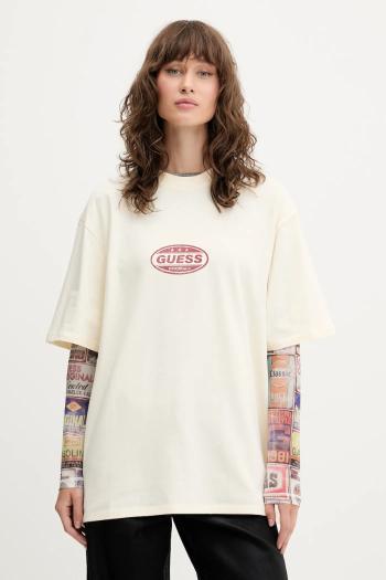 Bavlnené tričko Guess Originals dámske, béžová farba, M5YI55 K8FQ4