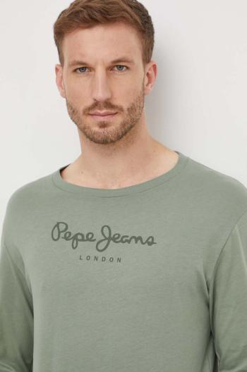 Bavlnené tričko Pepe Jeans  EGGO LONG N pánske, zelená farba, s potlačou, PM508209