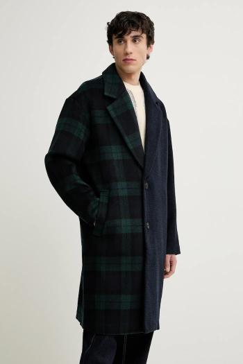Vlnený kabát Desigual YUKON pánsky, tmavomodrá farba, prechodný, oversize, 25SMEW04