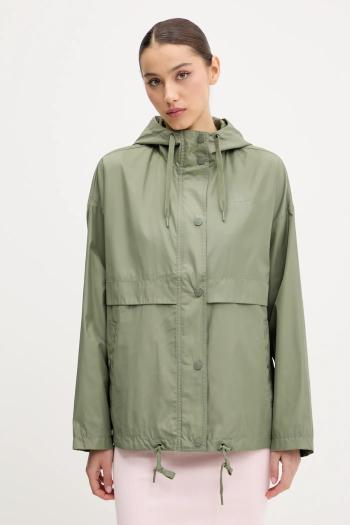 Bunda Tommy Jeans zelená farba, prechodná, oversize, DW0DW20231