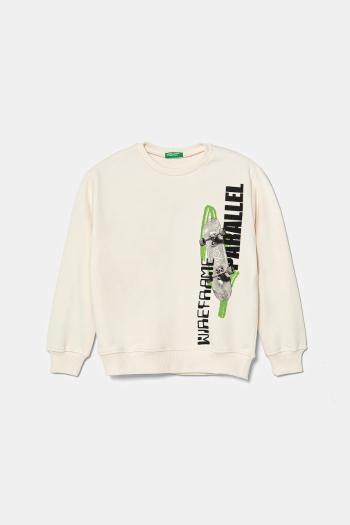 Detská bavlnená mikina United Colors of Benetton béžová farba, s potlačou, 3UNIC10O3