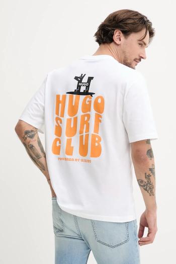 Bavlnené tričko Hugo Blue pánske, biela farba, s potlačou, 50536126