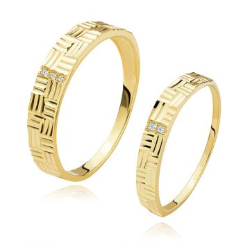 Obrúčky v žltom zlate 585 - číre brilianty, obdĺžniky, zvislé a vodorovné ryhy - Veľkosť: 62 mm