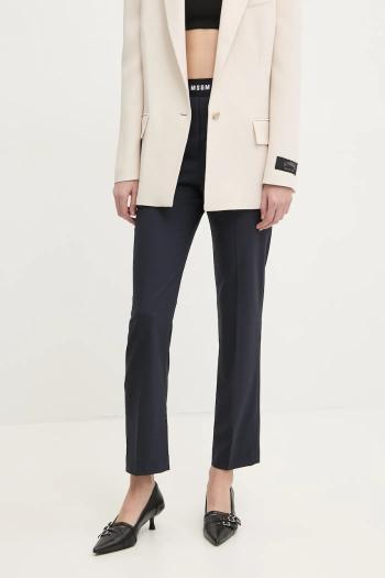 Vlnené nohavice MSGM tmavomodrá farba, priliehavé, vysoký pás, 3841MDP13.257127