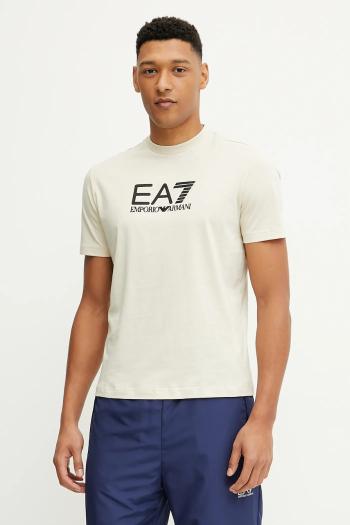 Bavlnené tričko EA7 Emporio Armani pánske, béžová farba, s potlačou, AF10375.7M000224