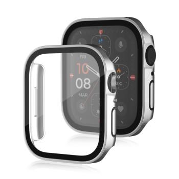 PC FULL COVER Plastový kryt so sklom pre Apple Watch SE / SE 2022 / SE 2023 (40mm) strieborný