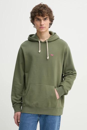 Bavlnená mikina Levi's pánska, zelená farba, s kapucňou, jednofarebná, 34581