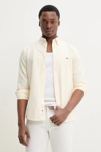 Bavlnená košeľa Tommy Jeans pánska, žltá farba, slim, s golierom button-down, DM0DM20668