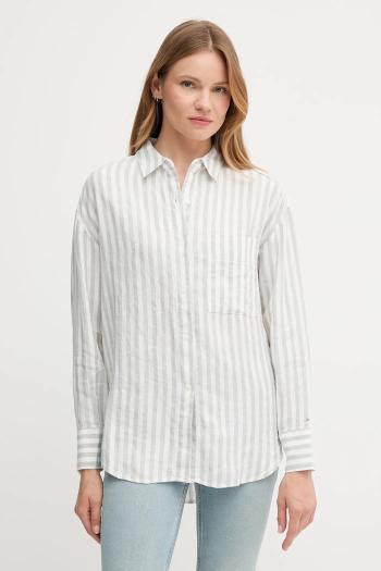 Ľanová košeľa Tommy Hilfiger biela farba, voľný strih, s klasickým golierom, WW0WW46509