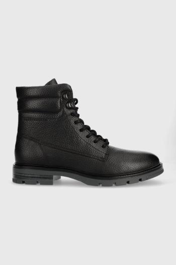 Kožená obuv Tommy Hilfiger WARM PADDED HILFIGER LTH BOOT pánska, čierna farba, FM0FM04802