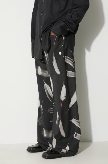 Vlnené nohavice Marcelo Burlon Aop Wind Feathers čierna farba, rovné