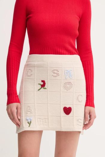 Vlnená sukňa Twinset béžová farba, mini, rovný strih, 252TP3311