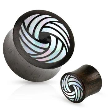 Čierny drevený plug, sedlový, zahnuté línie z perlete bielej farby - Hrúbka: 22 mm
