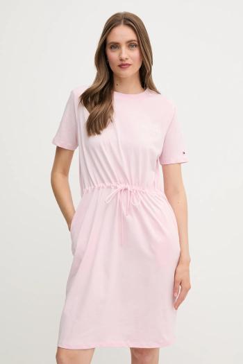 Bavlnené šaty Tommy Hilfiger ružová farba, mini, rovný strih, WW0WW45529