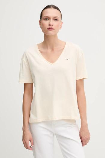 Bavlnené tričko Tommy Hilfiger dámske, béžová farba, WW0WW43901