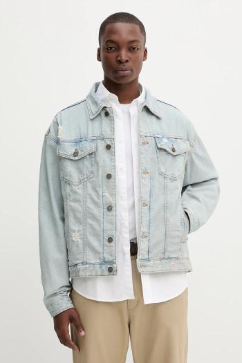 Rifľová bunda Guess Jeans modrá farba, prechodná, oversize, M5YN38 D5M5A