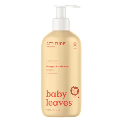 ATTITUDE Baby leaves detské telové mydlo a šampón 2 v 1 s vôňou hruškovej šťavy 473 ml