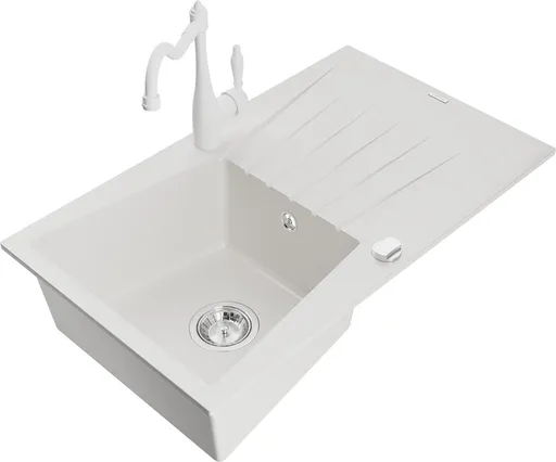 MEXEN/S MEXEN/S - Cesar granitový drez 1-miska s odkvapkávačom vrátane batérie Carla, biela 6514-20-670700-20