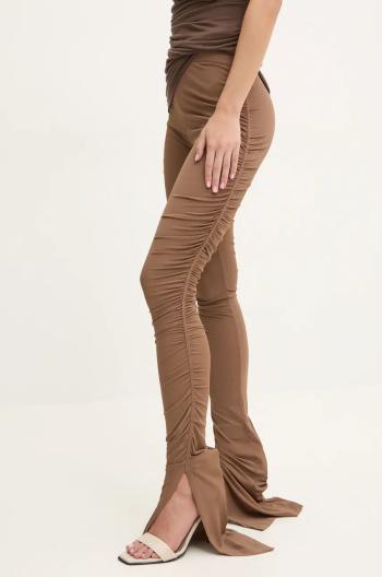 Nohavice Rick Owens Lilies dámske, hnedá farba, priliehavé, vysoký pás, LI02D5335CVI