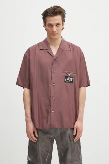 Košeľa AMBUSH S/S Satin Shirt bordová farba, voľný strih, s klasickým golierom, 12115311