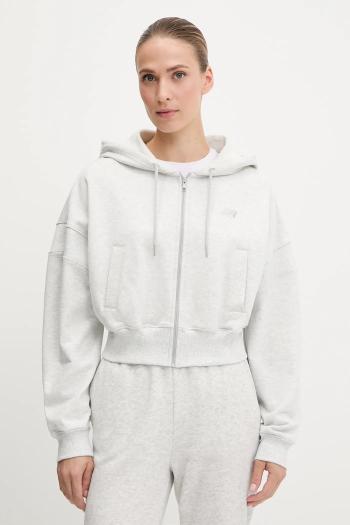 Bavlnená mikina New Balance šedá farba, s kapucňou, jednofarebná, WJ51506AHH