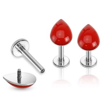 Piercing do brady z ocele, strieborná farba, červená kvapka - Dĺžka piercingu: 8 mm
