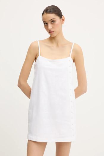 Ľanové šaty Abercrombie & Fitch béžová farba, mini, rovný strih, KI159-5696