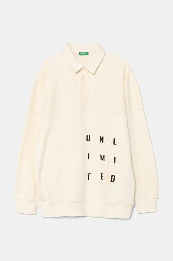 Detská mikina United Colors of Benetton béžová farba, s potlačou, 3WNCC301O