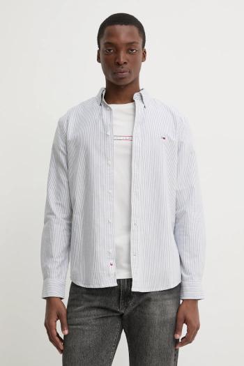 Bavlnená košeľa Tommy Jeans pánska, šedá farba, slim, s golierom button-down, DM0DM20668