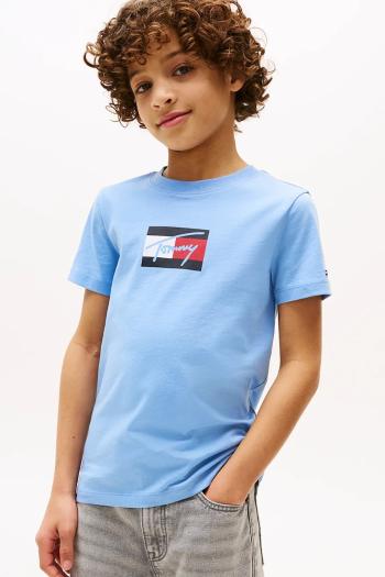 Detské bavlnené tričko Tommy Hilfiger modrá farba, s potlačou, KB0KB09725