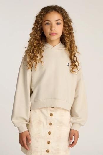 Detská mikina Calvin Klein Jeans béžová farba, s kapucňou, jednofarebná, IG0IG02747